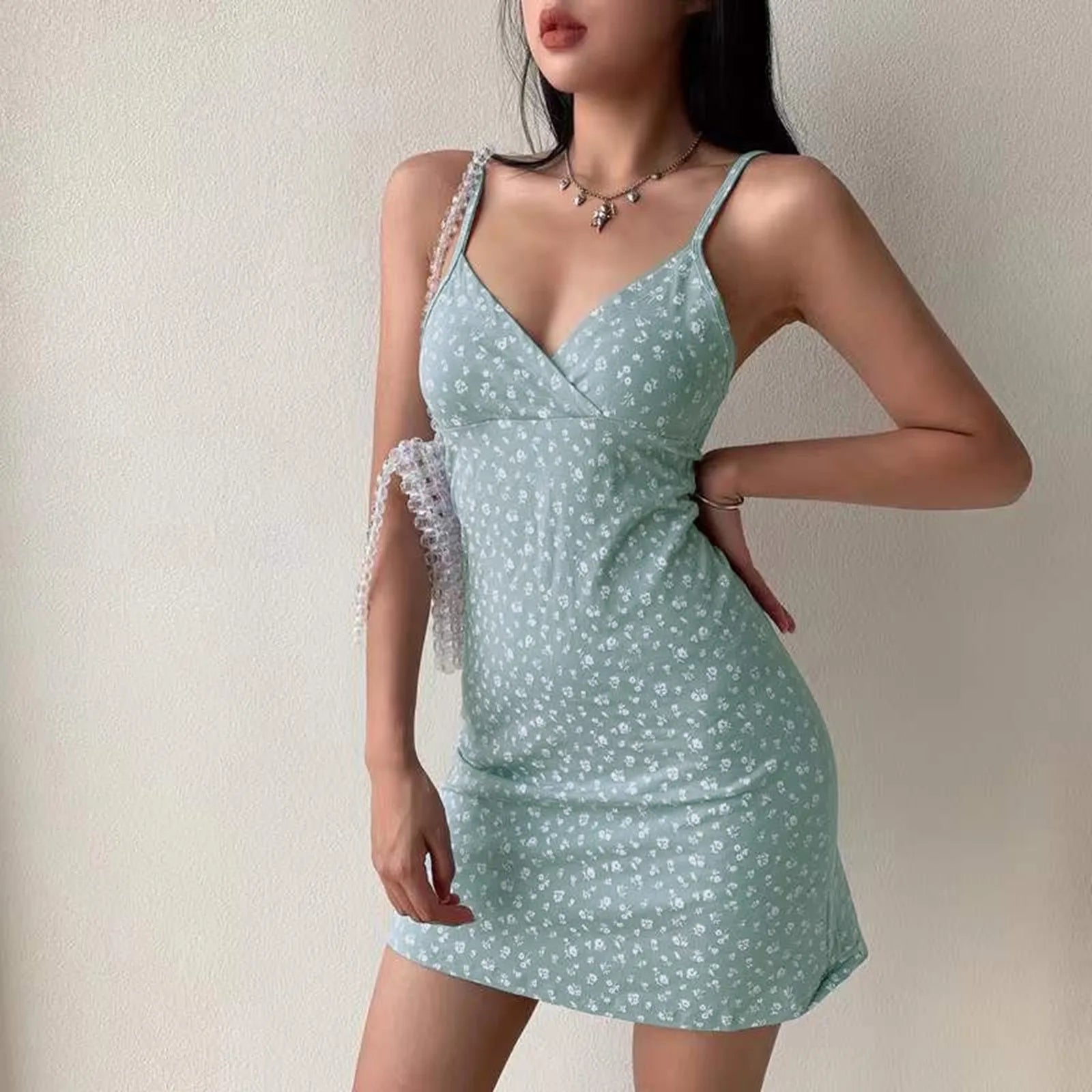 Retro Floral Halter Dress